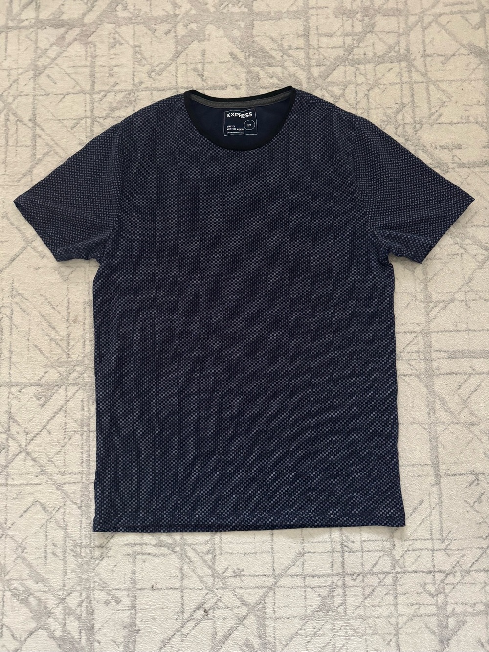 Express Navy Microdot Short Sleeve Crew Neck Tee - Picture 1 of 5